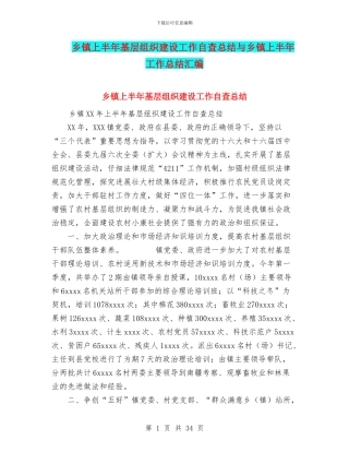 乡镇上半年基层组织建设工作自查总结与乡镇上半年工作总结汇编