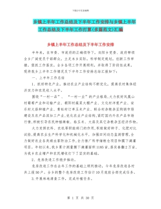 乡镇上半年工作总结及下半年工作安排与乡镇上半年工作总结及下半年工作打算汇编