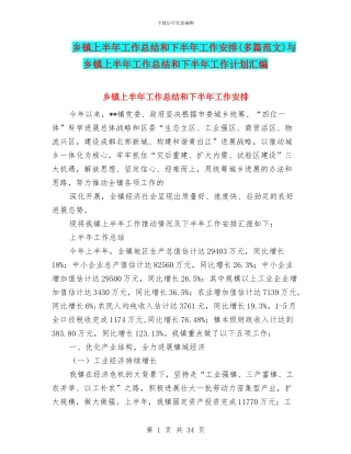 乡镇上半年工作总结和下半年工作安排与乡镇上半年工作总结和下半年工作计划汇编