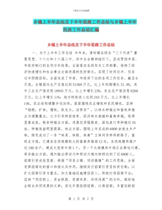 乡镇上半年总结及下半年思路工作总结与乡镇上半年民政工作总结汇编