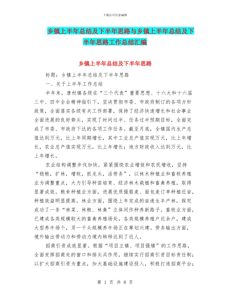 乡镇上半年总结及下半年思路与乡镇上半年总结及下半年思路工作总结汇编_第1页