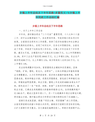 乡镇上半年总结及下半年思路与乡镇上半年民政工作总结汇编
