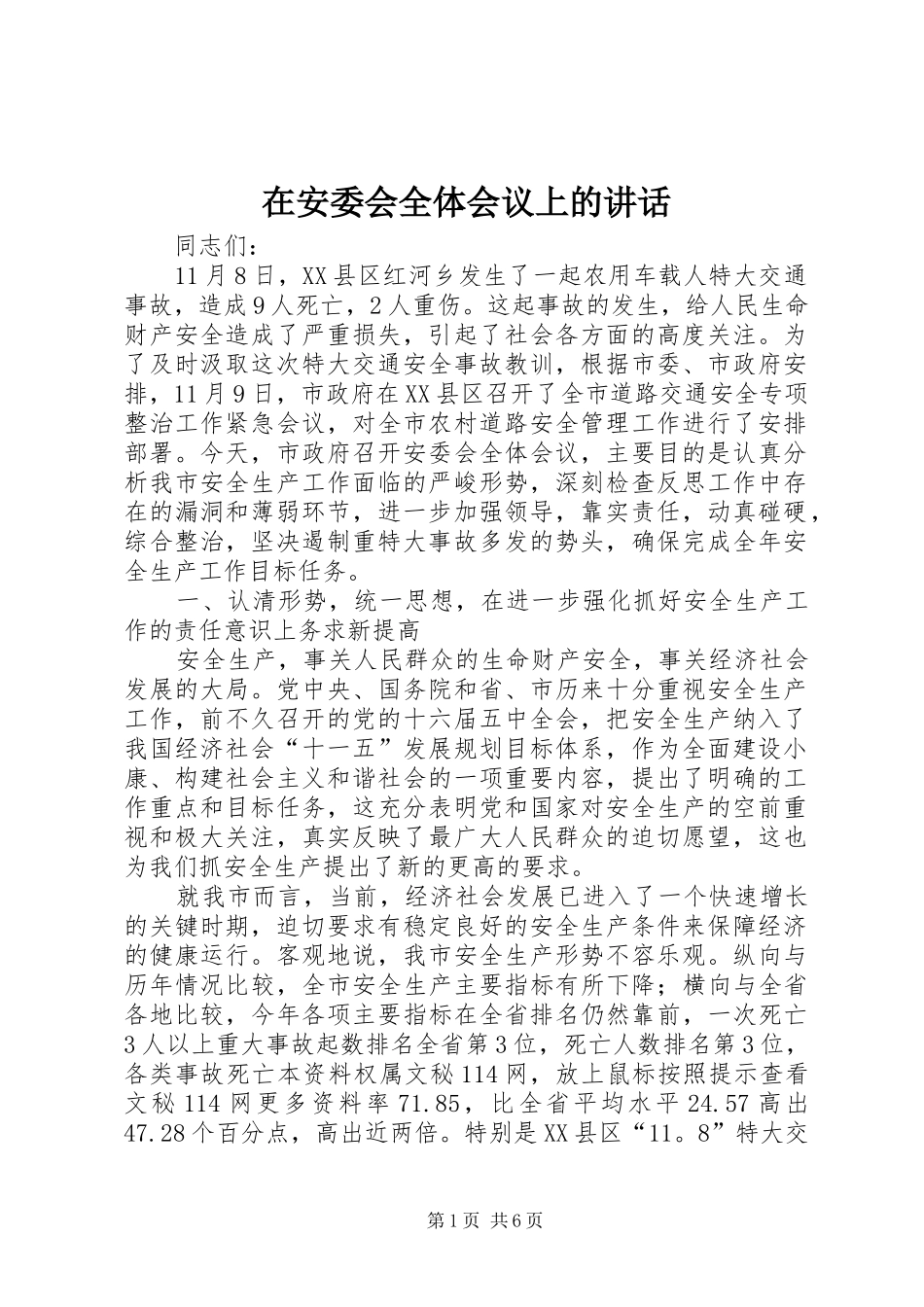 在安委会全体会议上的讲话_第1页