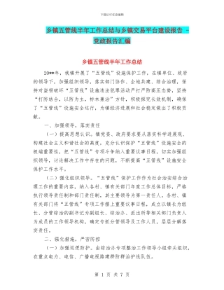 乡镇五管线半年工作总结与乡镇交易平台建设报告