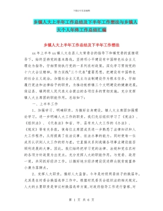乡镇人大上半年工作总结及下半年工作想法与乡镇人大个人年终工作总结汇编