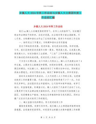 乡镇人大2024年终工作总结与乡镇人大主席团年度工作总结汇编