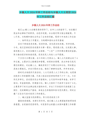 乡镇人大2024年终工作总结与乡镇人大主席团2024年工作总结汇编