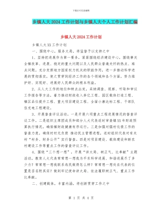 乡镇人大2024工作计划与乡镇人大个人工作计划汇编