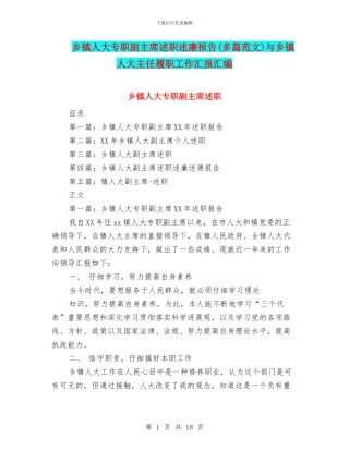 乡镇人大专职副主席述职述廉报告与乡镇人大主任履职工作汇报汇编