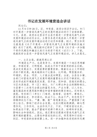 书记在发展环境营造会讲话