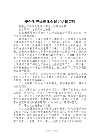 安全生产标准化会议讲话稿(精)