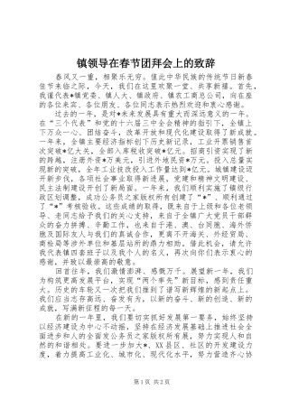 镇领导在春节团拜会上的致辞