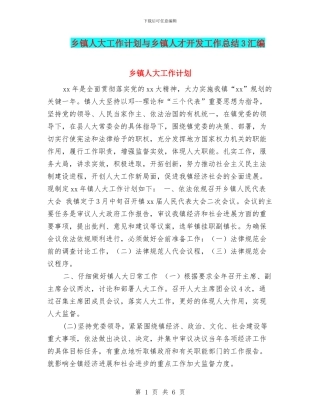 乡镇人大工作计划与乡镇人才开发工作总结3汇编