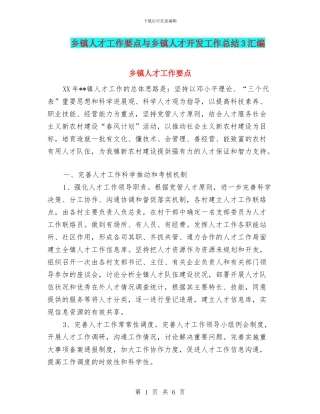 乡镇人才工作要点与乡镇人才开发工作总结3汇编