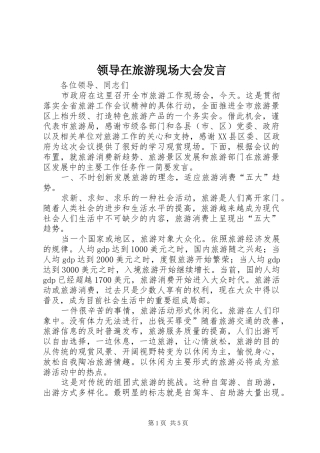 领导在旅游现场大会发言