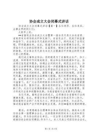 协会成立大会闭幕式讲话