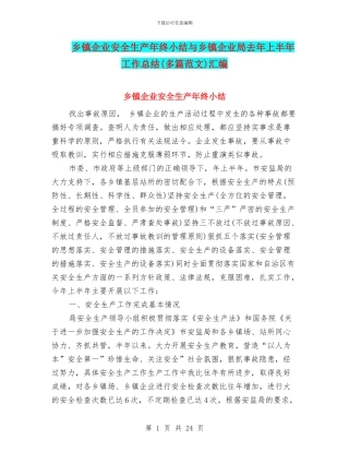 乡镇企业安全生产年终小结与乡镇企业局去年上半年工作总结汇编