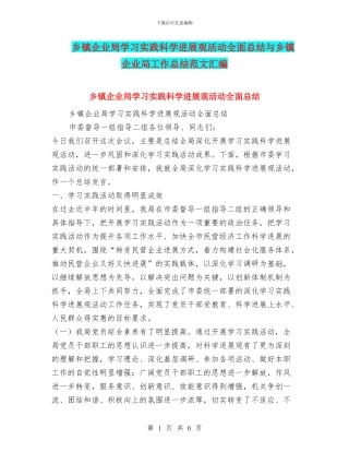 乡镇企业局学习实践科学发展观活动全面总结与乡镇企业局工作总结范文汇编