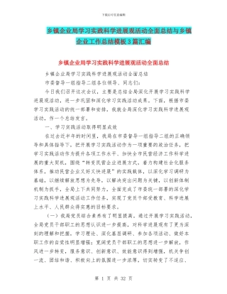 乡镇企业局学习实践科学发展观活动全面总结与乡镇企业工作总结模板3篇汇编
