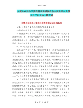 乡镇企业局学习实践科学发展观活动全面总结与乡镇企业工作总结3篇汇编
