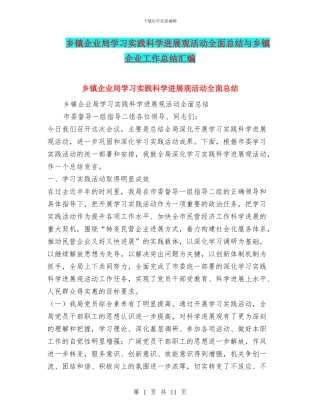 乡镇企业局学习实践科学发展观活动全面总结与乡镇企业工作总结汇编