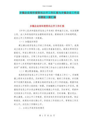 乡镇企业局年度资讯公开工作汇报与乡镇企业工作总结模板3篇汇编