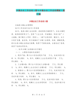 乡镇企业工作总结3篇与乡镇企业工作总结模板3篇汇编