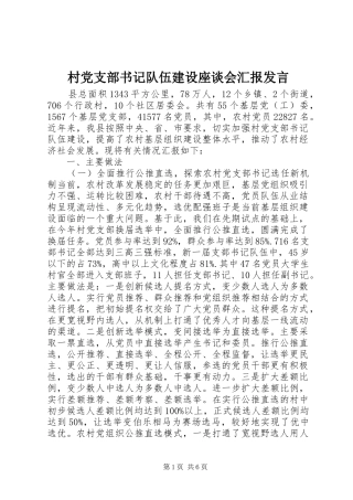 村党支部书记队伍建设座谈会汇报发言