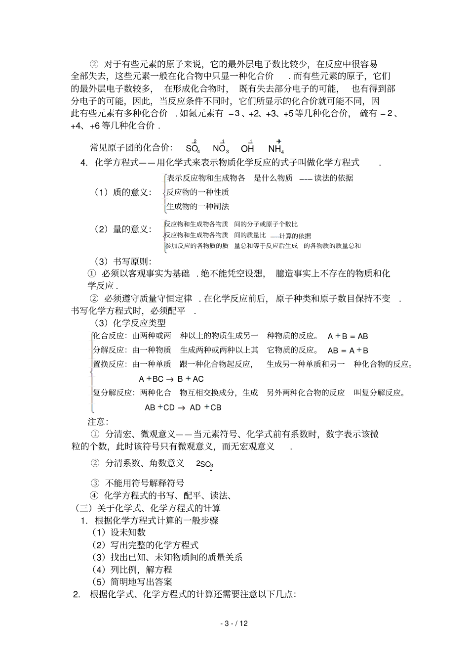 中考化学专题复习—化学式化合价化学方程式_第3页