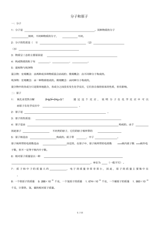 中考化学专练分子和原子