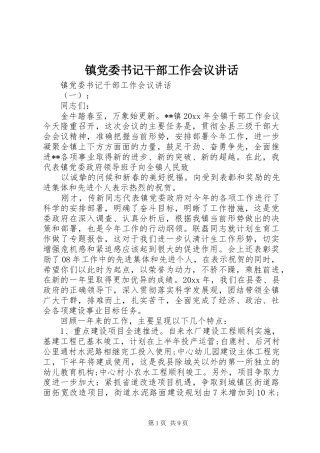 镇党委书记干部工作会议讲话