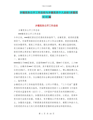 乡镇党务公开工作总结与乡镇党员个人总结汇编