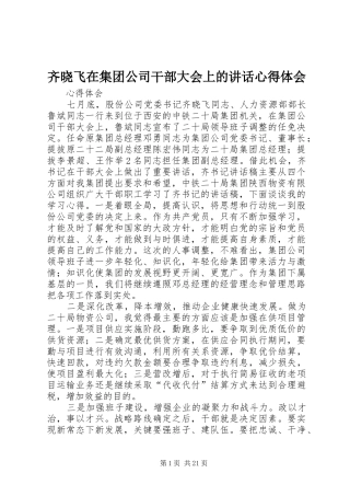 齐晓飞在集团公司干部大会上的讲话心得体会