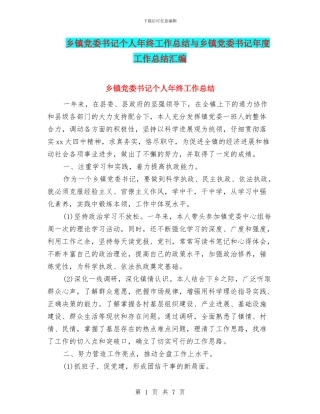 乡镇党委书记个人年终工作总结与乡镇党委书记年度工作总结汇编