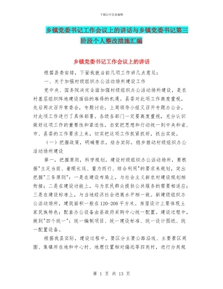 乡镇党委书记工作会议上的讲话与乡镇党委书记第三阶段个人整改措施汇编