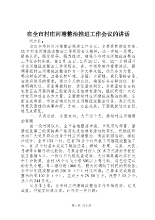 在全市村庄河塘整治推进工作会议的讲话