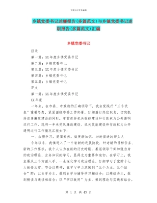 乡镇党委书记述廉报告与乡镇党委书记述职报告(多篇范文)汇编