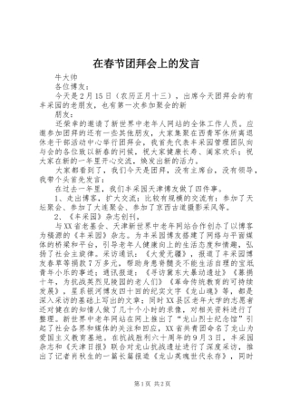 在春节团拜会上的发言