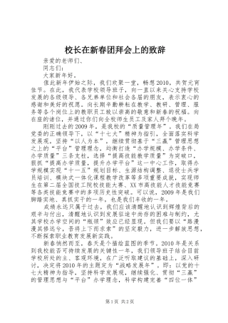 校长在新春团拜会上的致辞