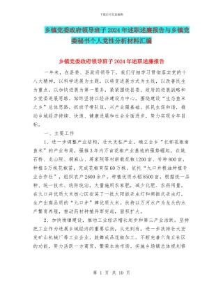乡镇党委政府领导班子2024年述职述廉报告与乡镇党委秘书个人党性分析材料汇编