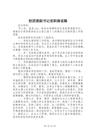 校团委副书记竞职演说稿