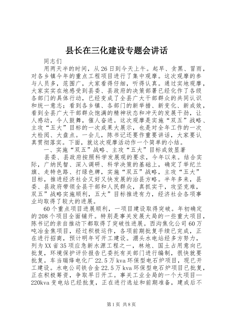县长在三化建设专题会讲话_第1页
