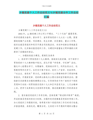 乡镇党建个人工作总结范文与乡镇党建全年工作总结汇编