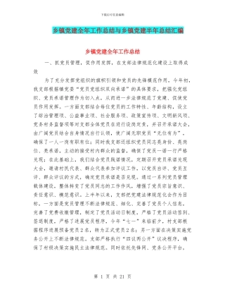 乡镇党建全年工作总结与乡镇党建半年总结汇编