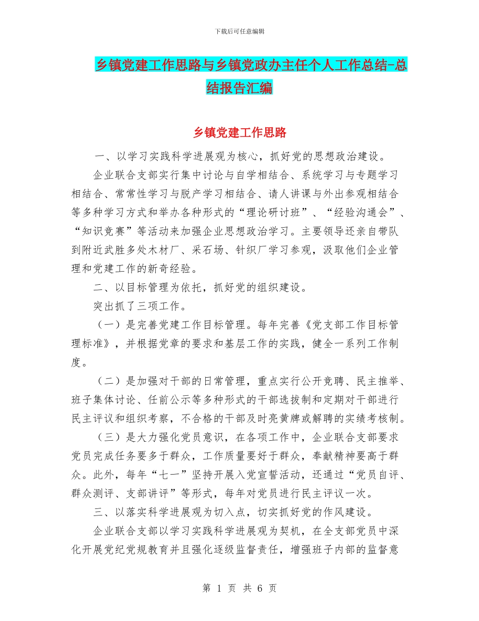 乡镇党建工作思路与乡镇党政办主任个人工作总结_第1页