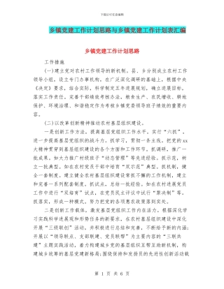 乡镇党建工作计划思路与乡镇党建工作计划表汇编