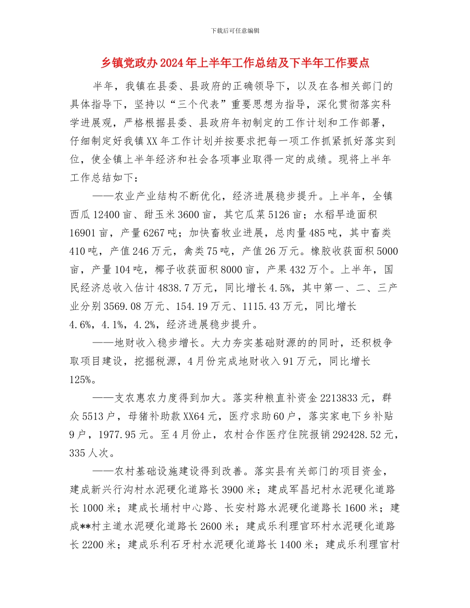 乡镇党建年终工作总结与乡镇党政办2024年上半年工作总结及下半年工作要点汇编_第2页