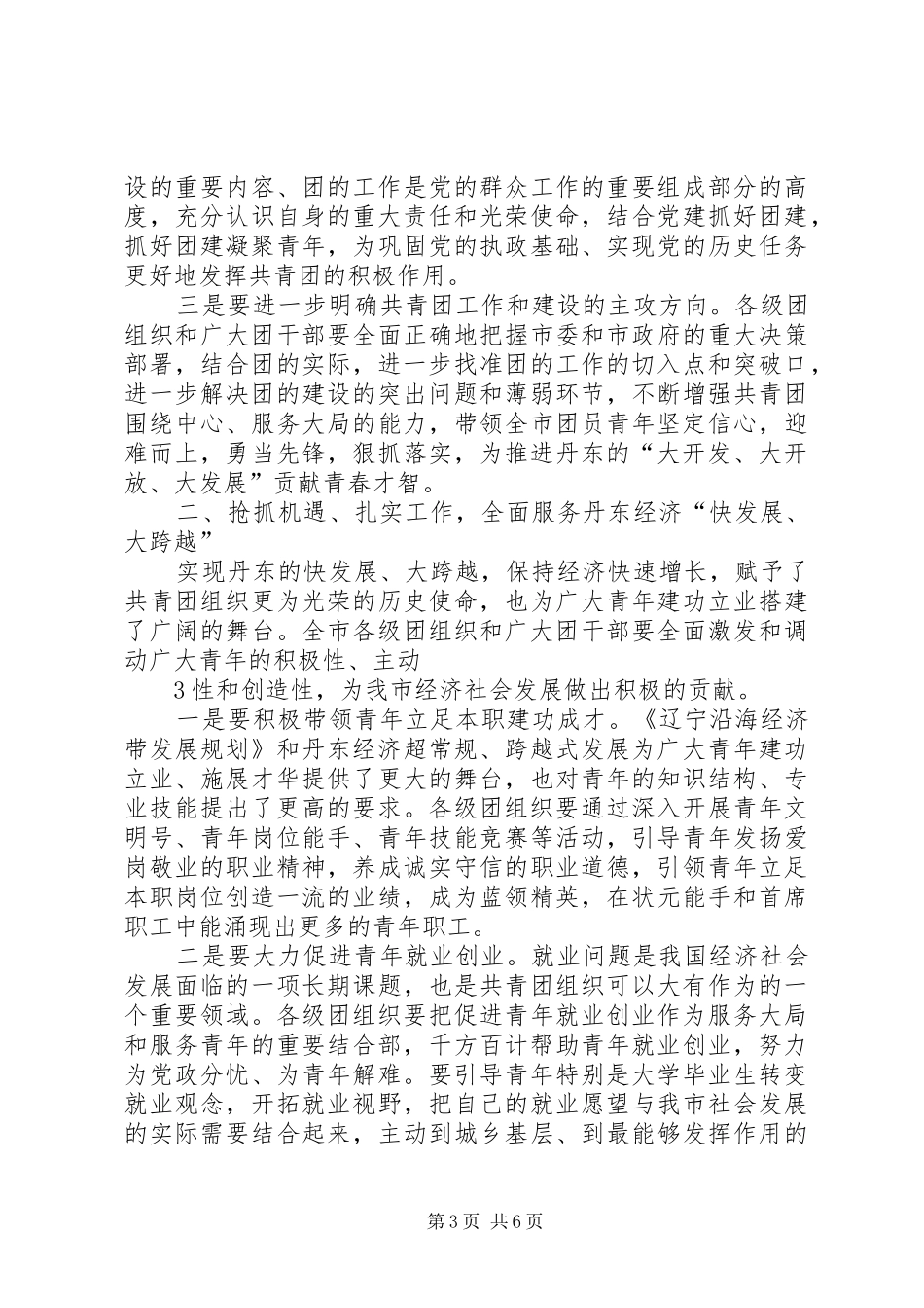在共青团XX市委十五届四次全会上的讲话_第3页