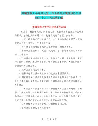 乡镇党政上半年办公室工作总结与乡镇党政办主任2024个人工作总结汇编