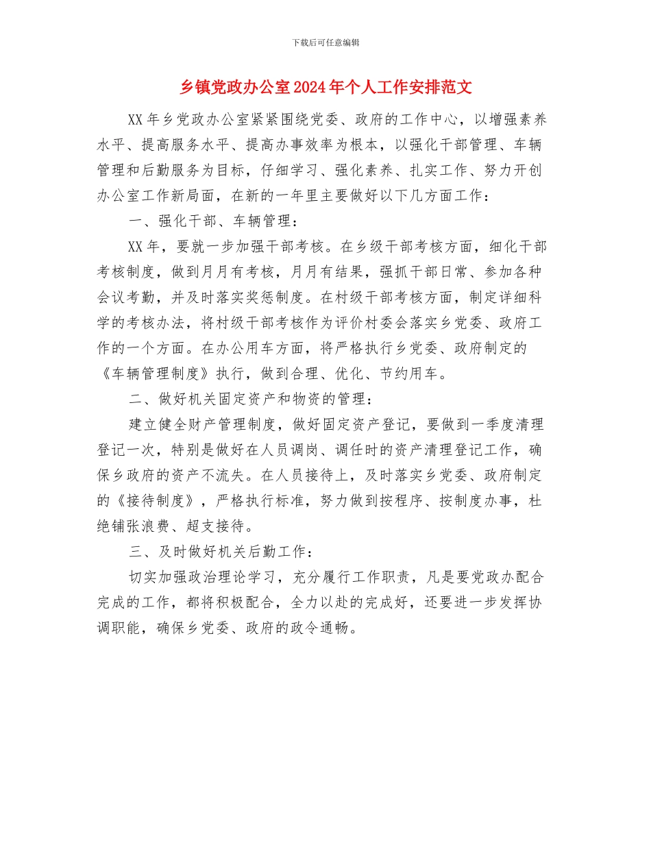 乡镇党支部工作计划与乡镇党政办公室2024年个人工作安排范文汇编_第3页